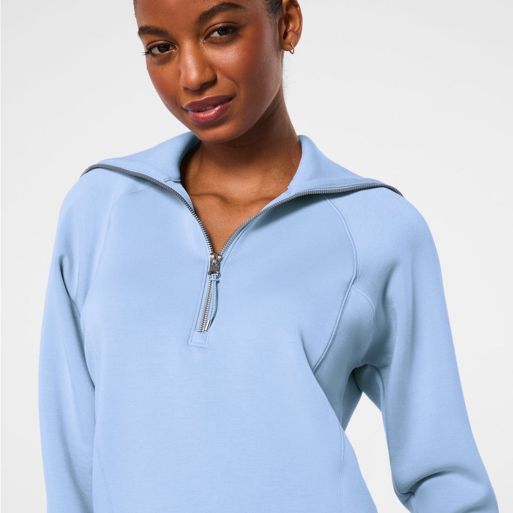 Spanx AirEssentials Half Zip Top Hydrangea Blue | Size M NWT Soft Luxe